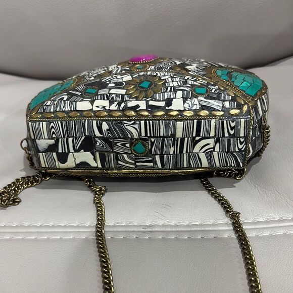 Mosaic Patterned Clutch with Gold Chain - Picture 4 of 5